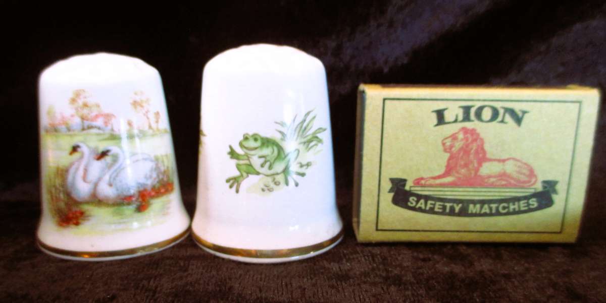 Lot of 2 Vintage Large Johnson Ceramics Fine China Porcelain Thimbles 45mm high.