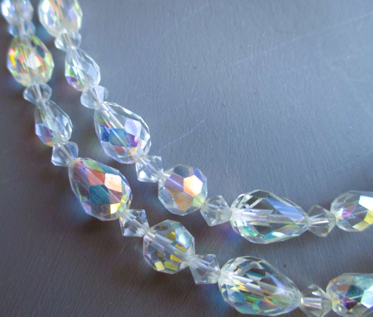 Vintage Aurora Borealis Double Strand Crystal Necklace. 40cm