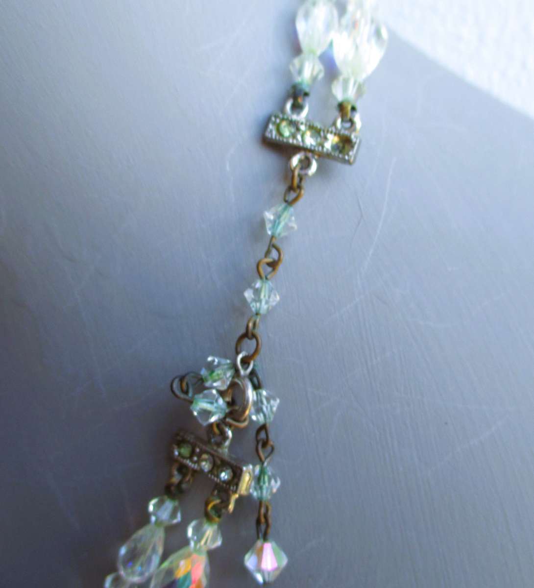 Vintage Aurora Borealis Double Strand Crystal Necklace. 40cm