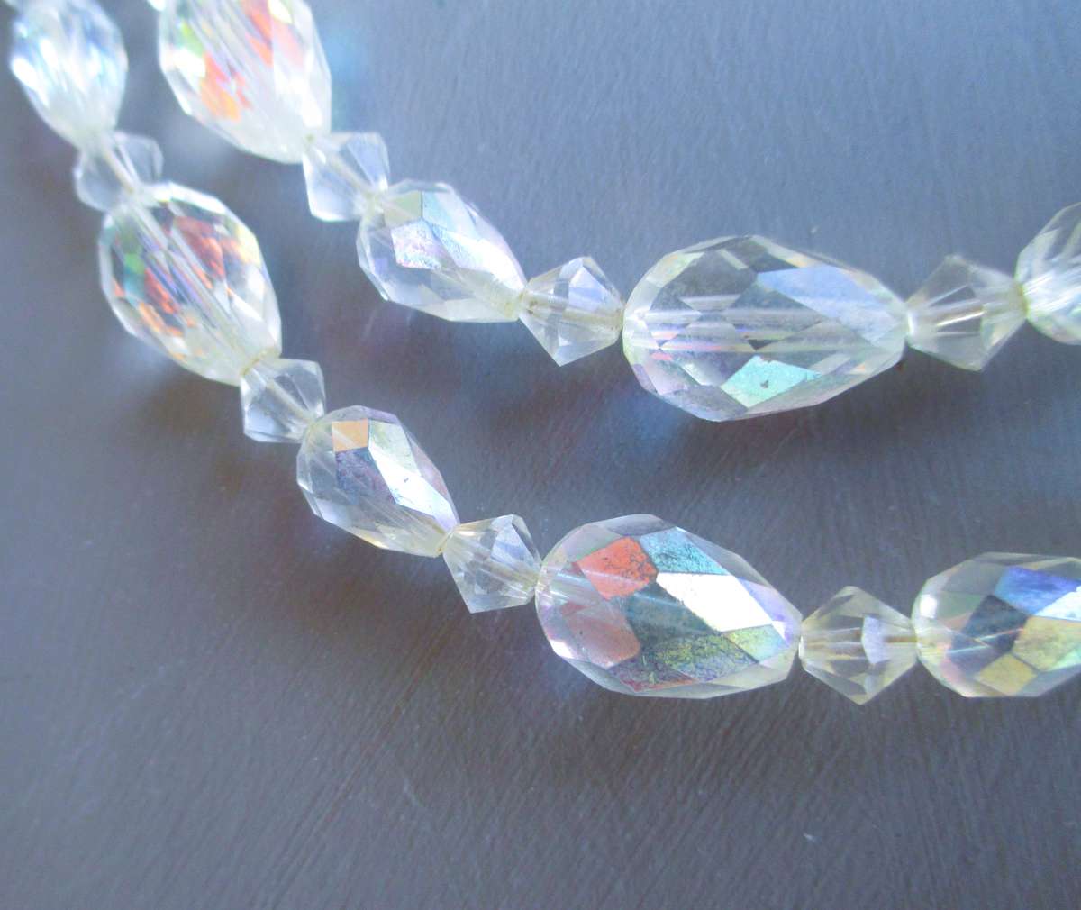 Vintage Aurora Borealis Double Strand Crystal Necklace. 40cm