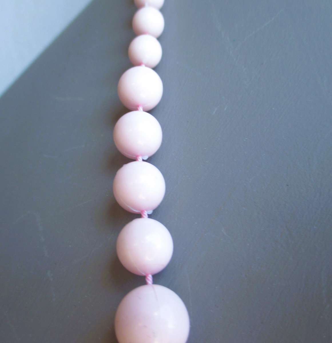 Vintage Soft Pink Round Bead Necklace. Hand strung.  54cm.