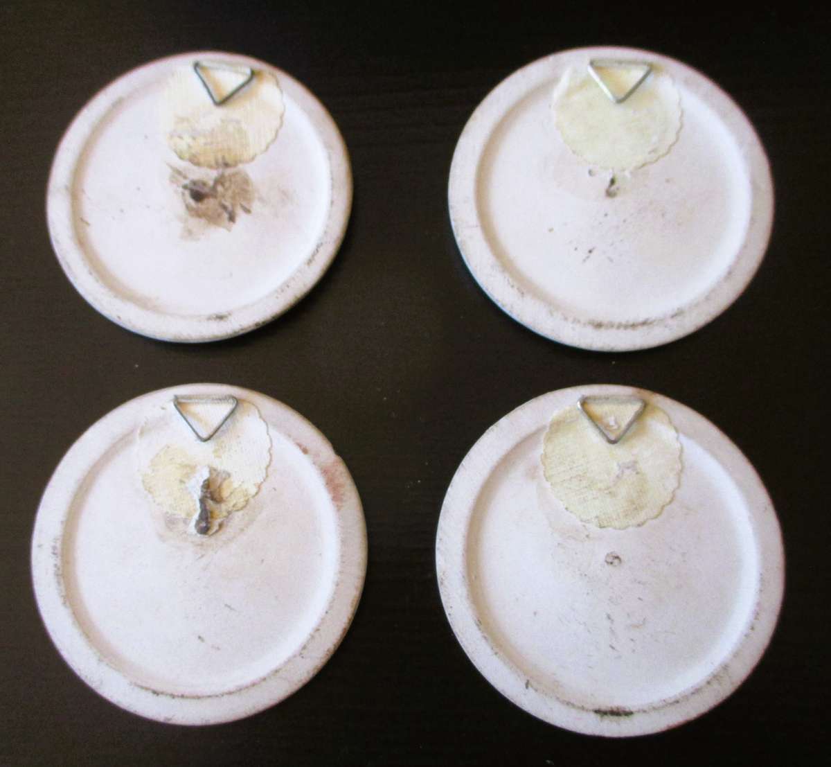 Vintage H R Johnson Round Ceramic 4 Trivet Tile Wall Hangings with Butterflies, 75mm diameter.