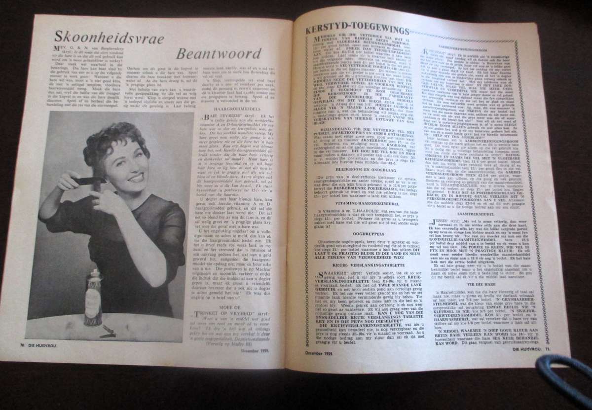 Vintage Kersfees Desember 1959 Die Huisvrou 90p As per photo.