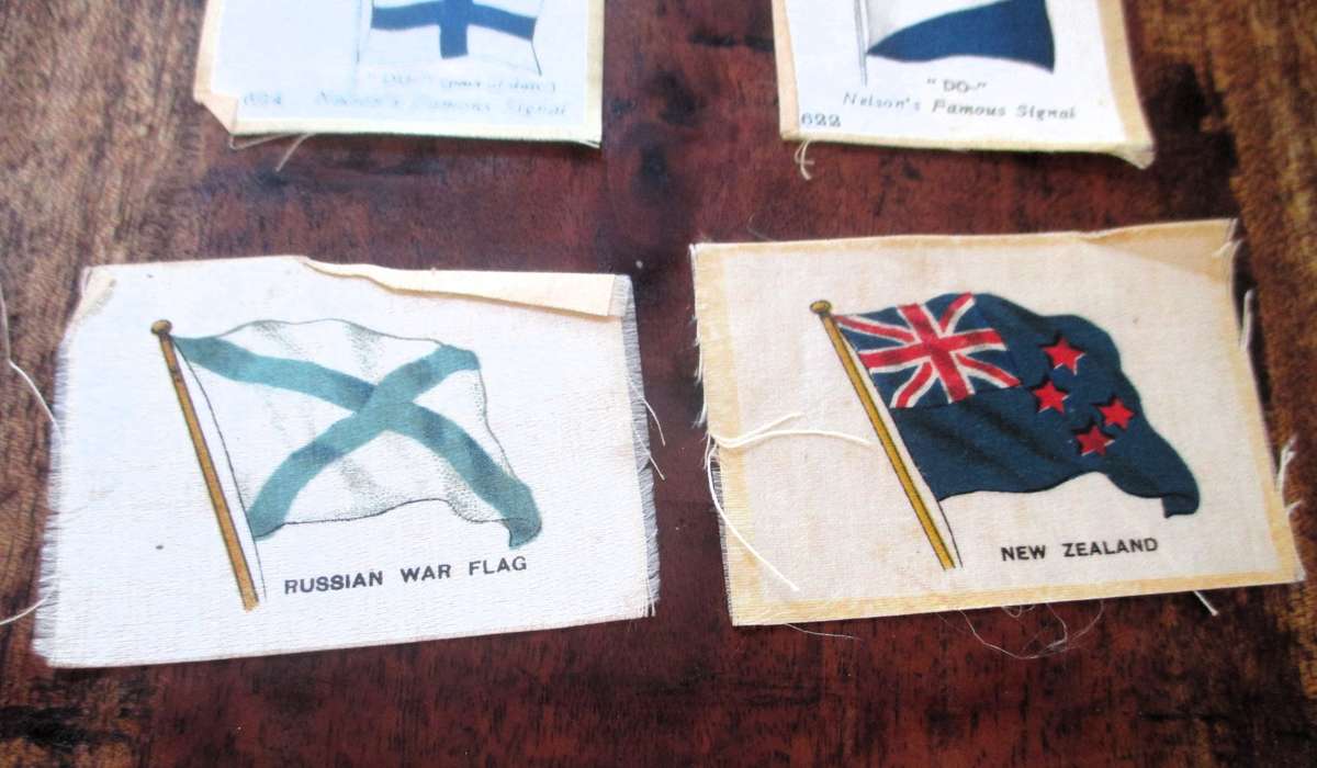 Lot of 4 Antique Silk BDV Cigarette Card Flags