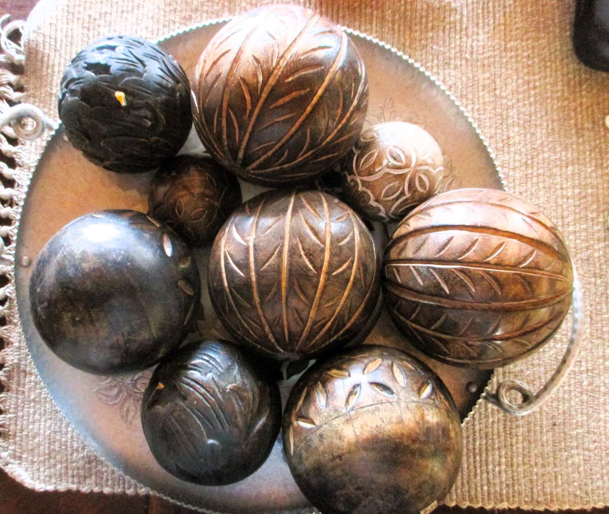 Hand Carved Wooden Decorative Orbs balls Lot of 9