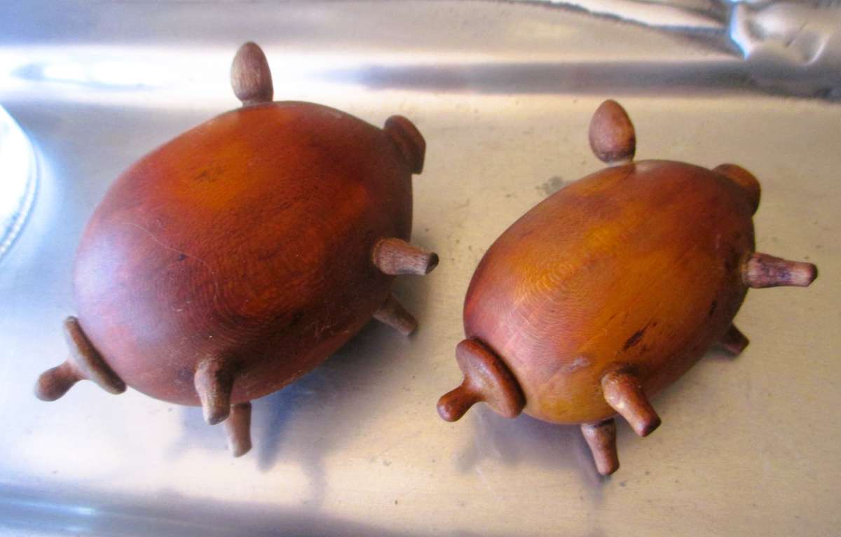 Two Salt & Paper Shaker Pigs Wood Danish Design, 1960s