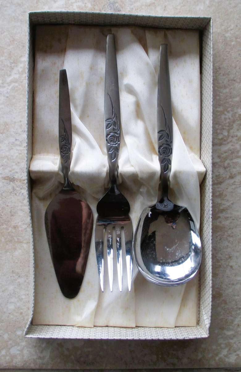 Vintage Stainless Steel Serving Set, in box.