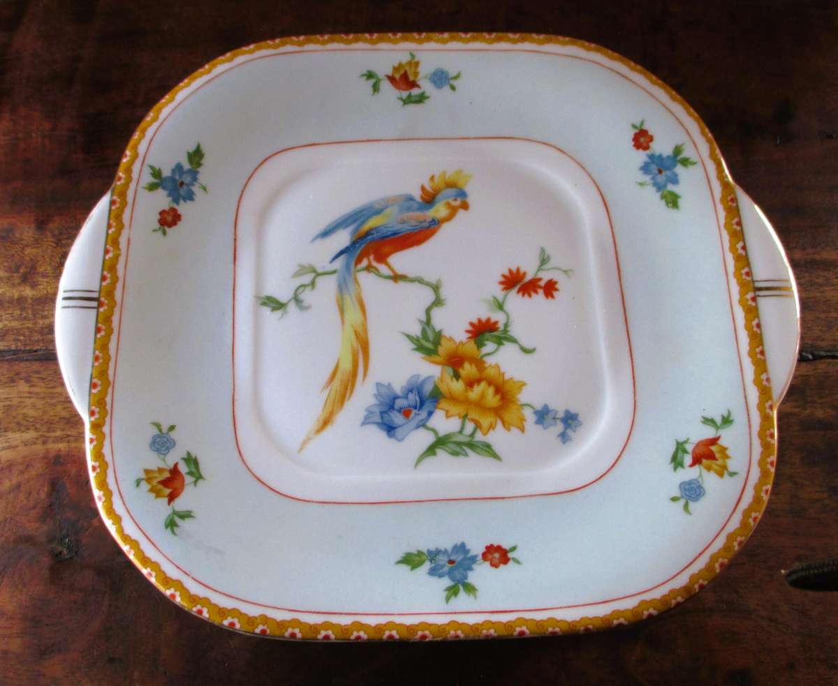 M Z Czechoslovakia Vintage Golden Pheasant Square Cake or Hanging Plate 24cm