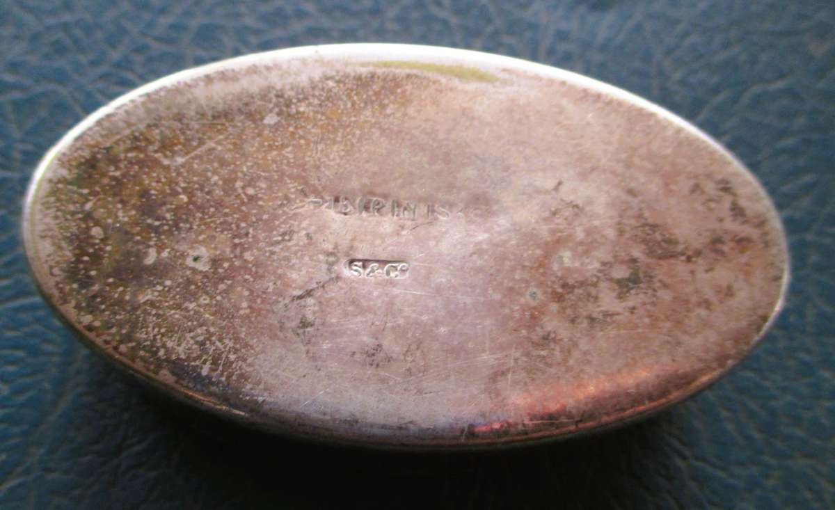 Silver plate Victorian Edwardian oval pill snuff box Salisbury Cathedral, S & Co 70x25mm