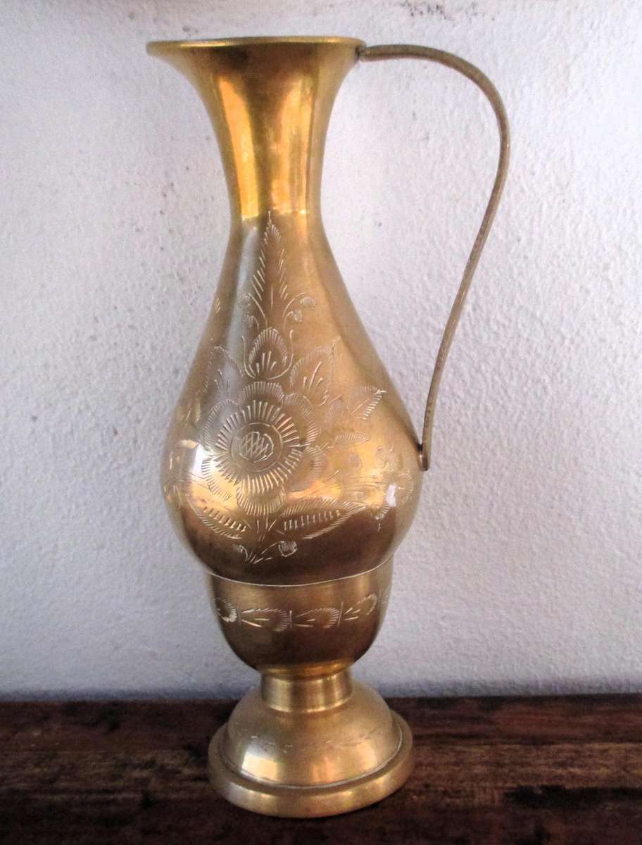 Vintage Etched Brass Pitcher 210mm high