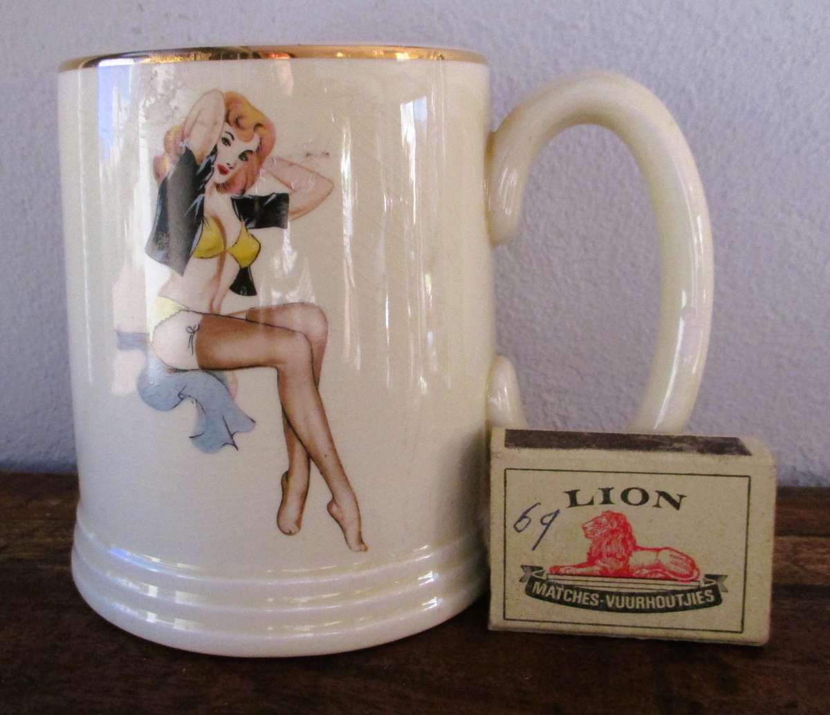 1960's Pin Up Girl Tankard Stein Beer Mug Lord Nelson Ware Elijah Cotton Ltd. Made In England