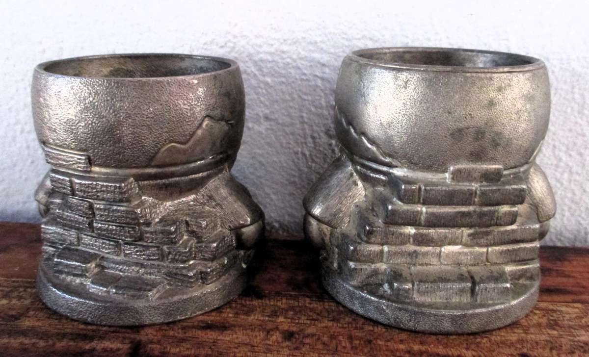2x Vintage Humpty Dumpty Silver Plated/Pewter Egg Cup. Collectable. 60mm high.