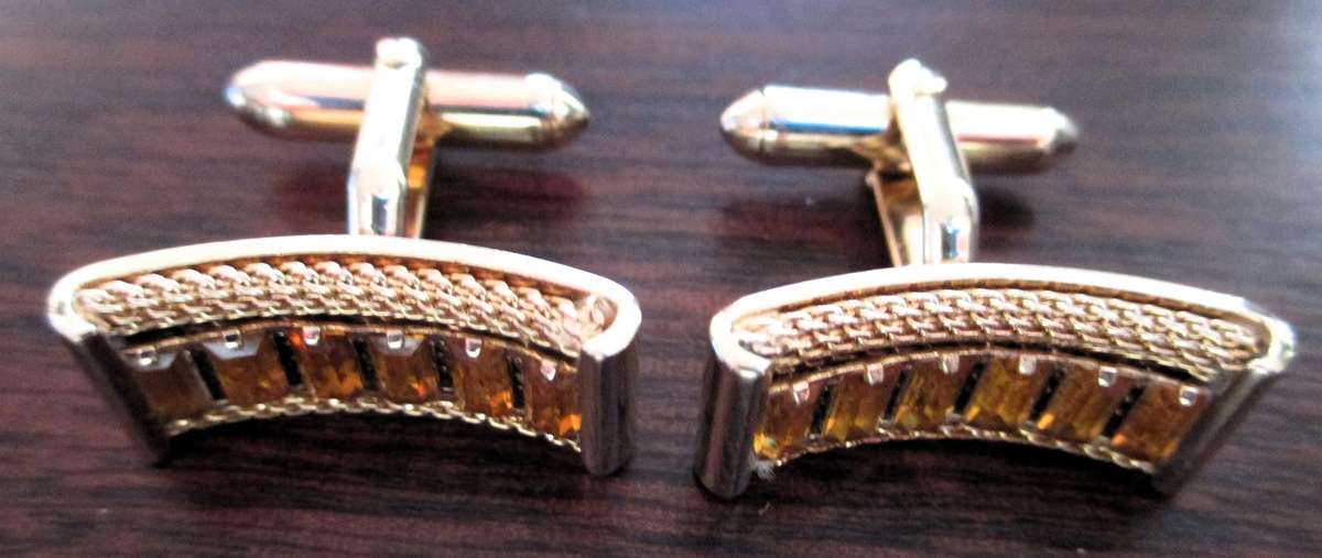Vintage Very Classy brown stone and gold color rectangular cuflinks