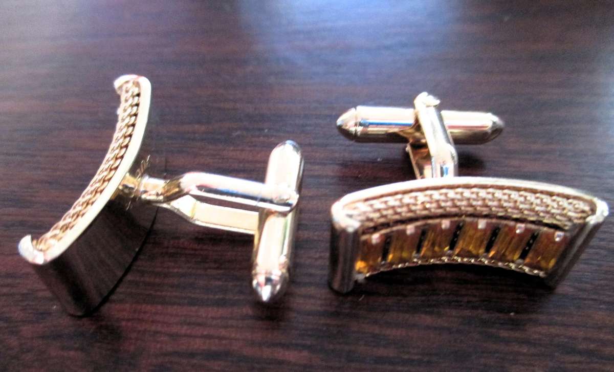 Vintage Very Classy brown stone and gold color rectangular cuflinks