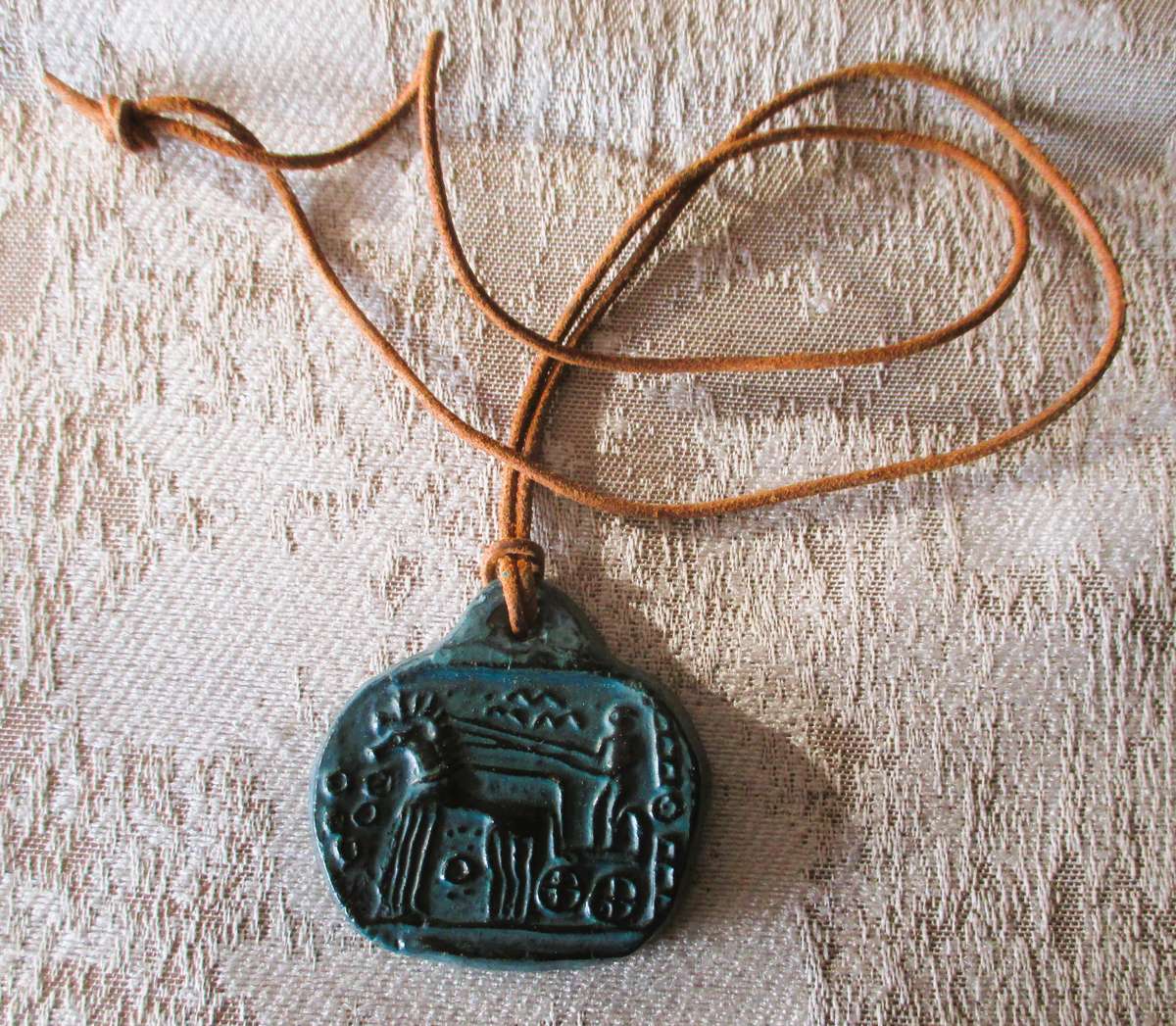 Handmade Greece Pendant with leather necklace.
