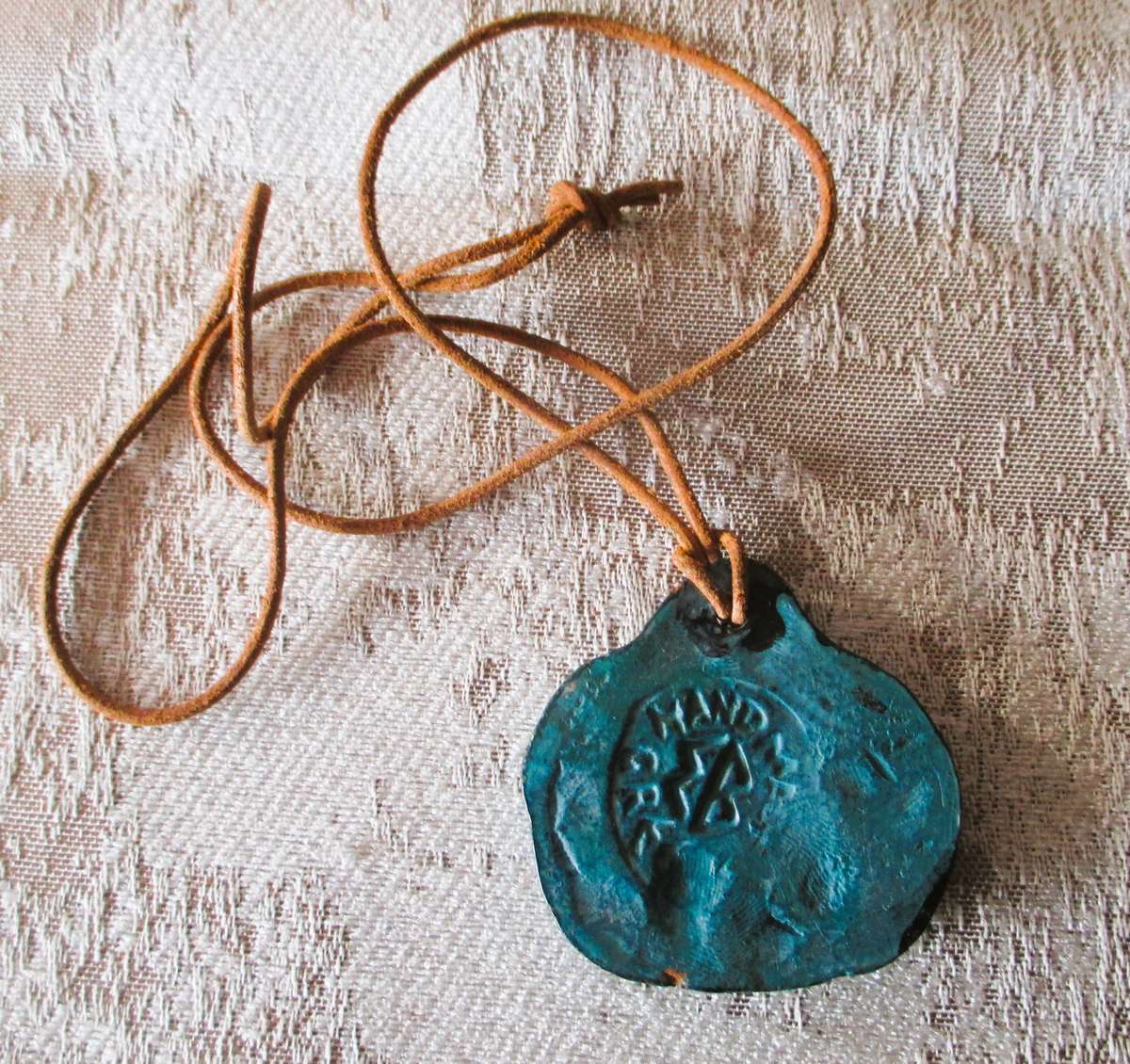 Handmade Greece Pendant with leather necklace.