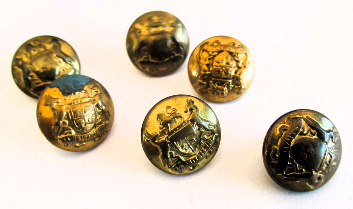 6 x Vintage Military Buttons, as per photo.