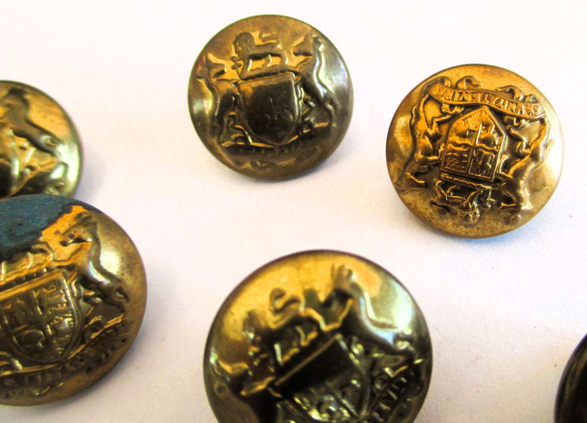 6 x Vintage Military Buttons, as per photo.