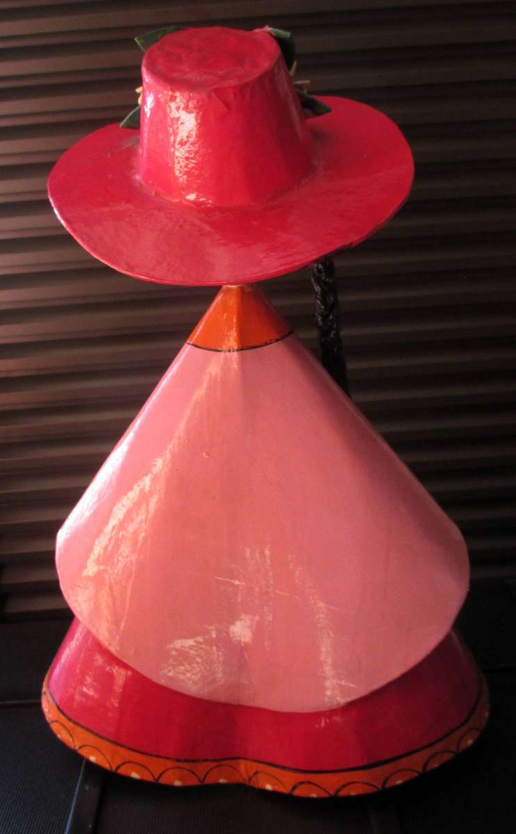 Vintage Mexican Folk Art Doll  Big Eyes Papier Mâché Figurine  Hand Painted 1960s1970s 33cm high.