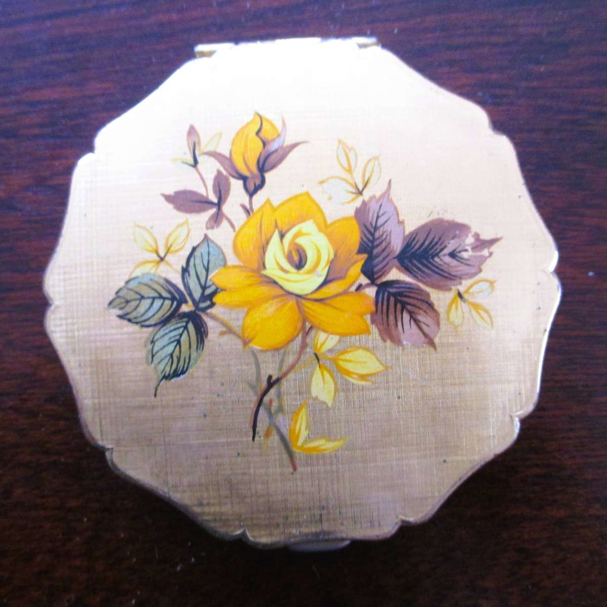 Vintage Stratton Yellow Rose Decorated Make-Up Powder Mirror Compact, Lovely item