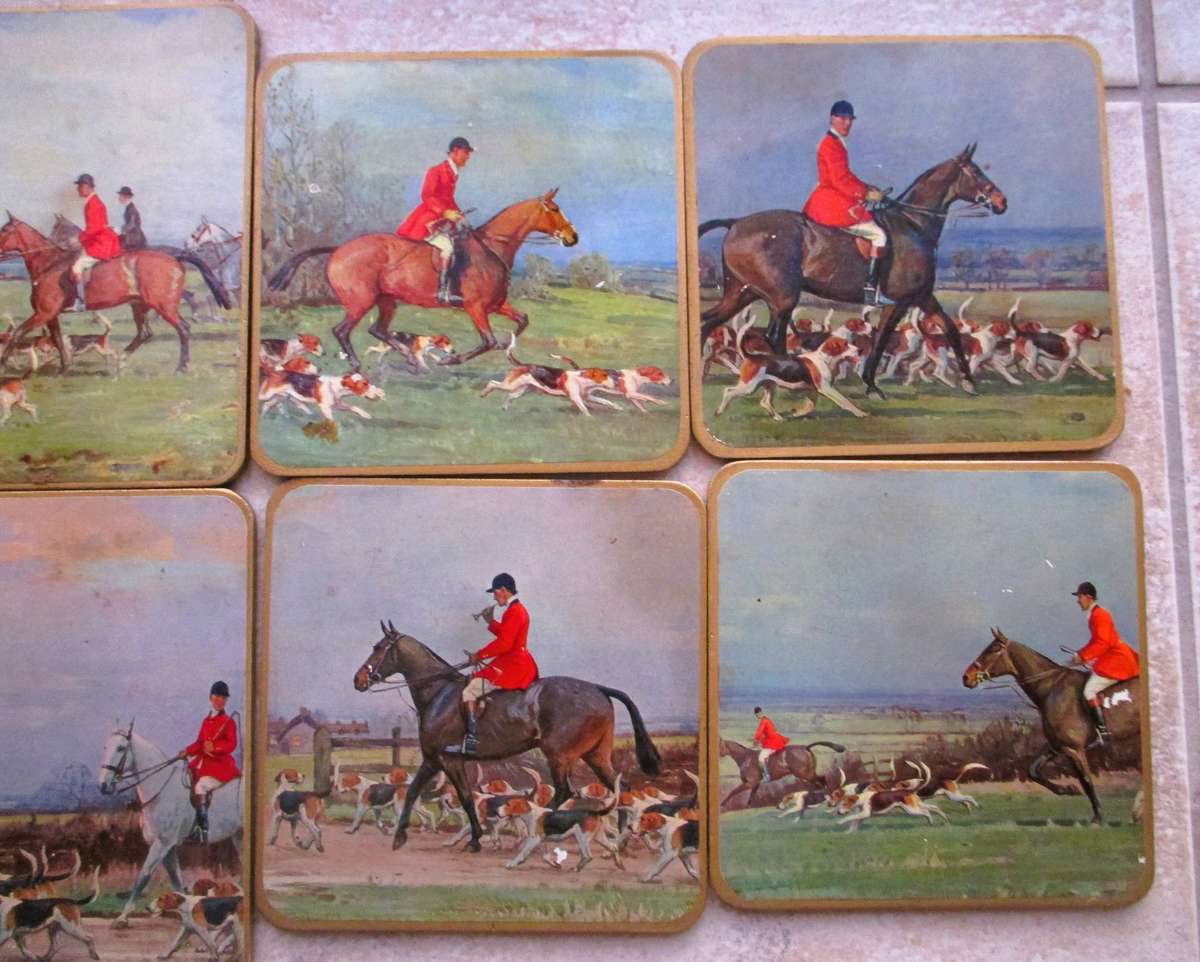 Lot of  Six Vintage fox hunting coasters, Drosdy Ass, England