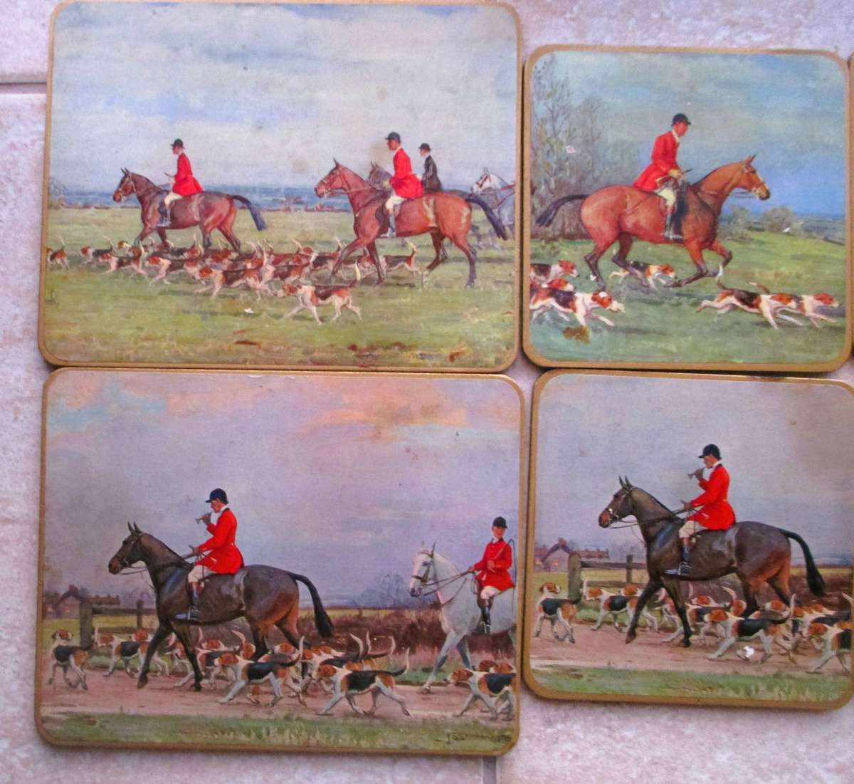 Lot of  Six Vintage fox hunting coasters, Drosdy Ass, England