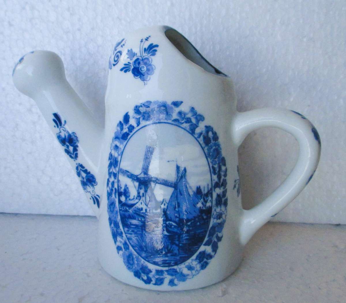 Delft Watering Can Ornament - Windmill and Canal Scene