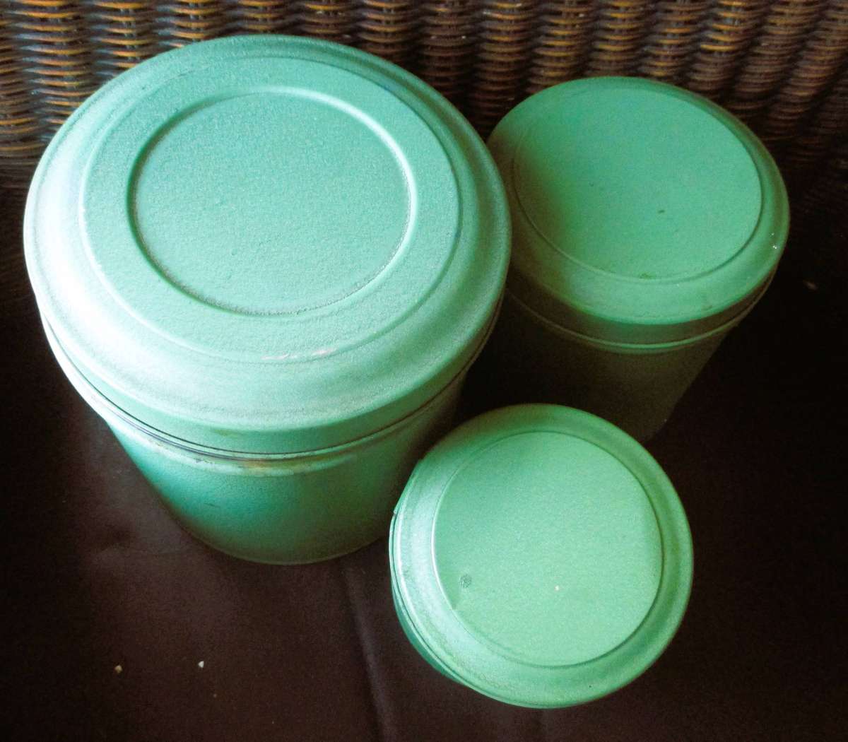 Lot of 3 Vintage Tala nesting Canisters: 1930s Kitchen Storage. Good condition,