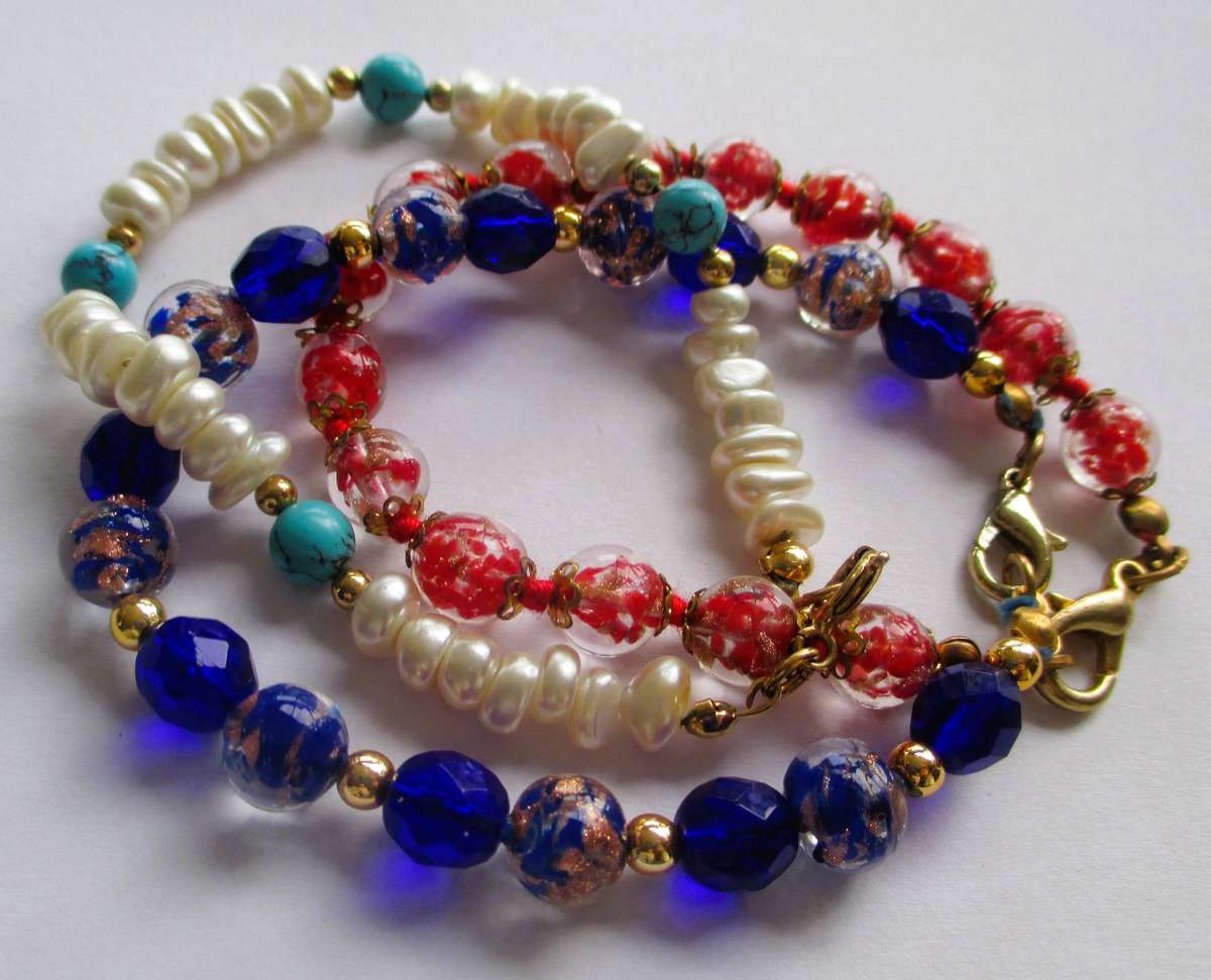 3 x Vintage artisanal glass beaded bracelets