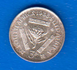 1933 South Africa Union Silver Tickey. EF