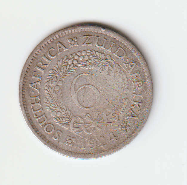 1924 South Africa Union Silver Six Pence Coin