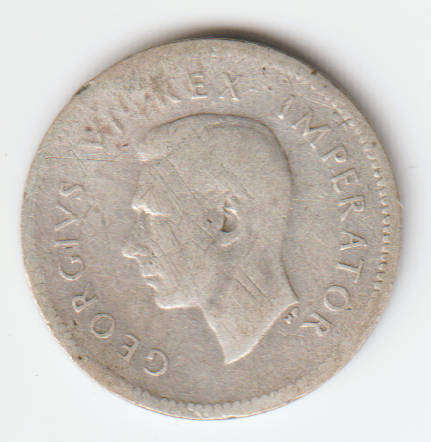 1944 Union of South Africa Silver Three Pence Coin