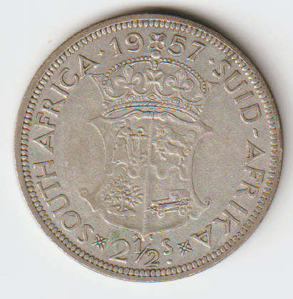 1957 South Africa Union Silver Two and a Half Shilling