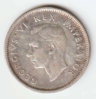 1949 South Africa Union Silver Six Pence