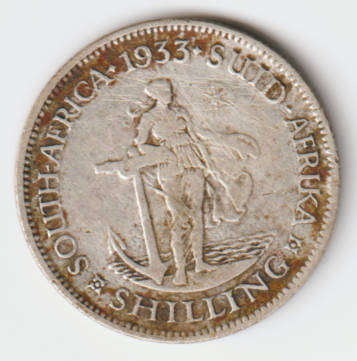 1933 South Africa Union Silver One Shilling Coin