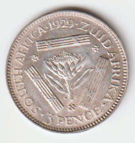 1929 South Africa Union Three pence