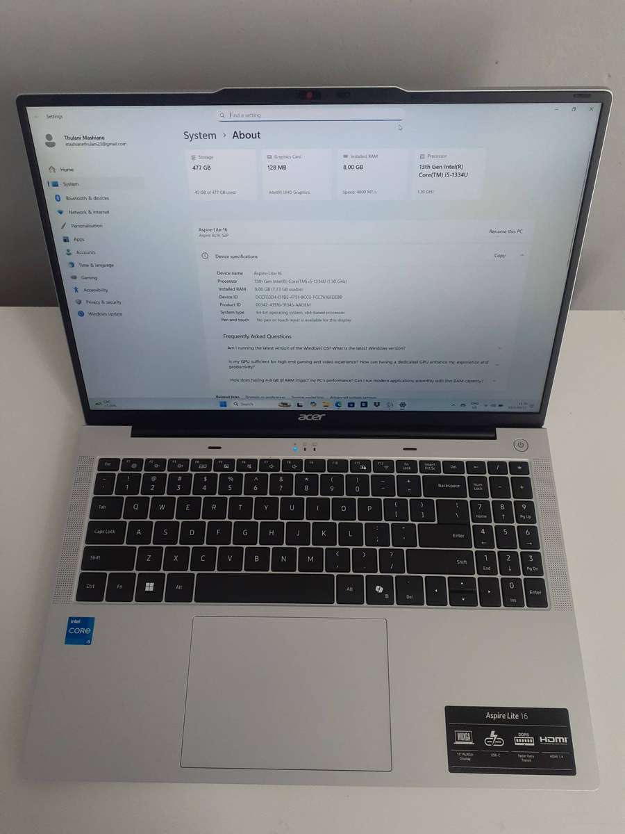 Acer Aspire Lite 16 Laptop i5-1334U 8GB RAM 512GB