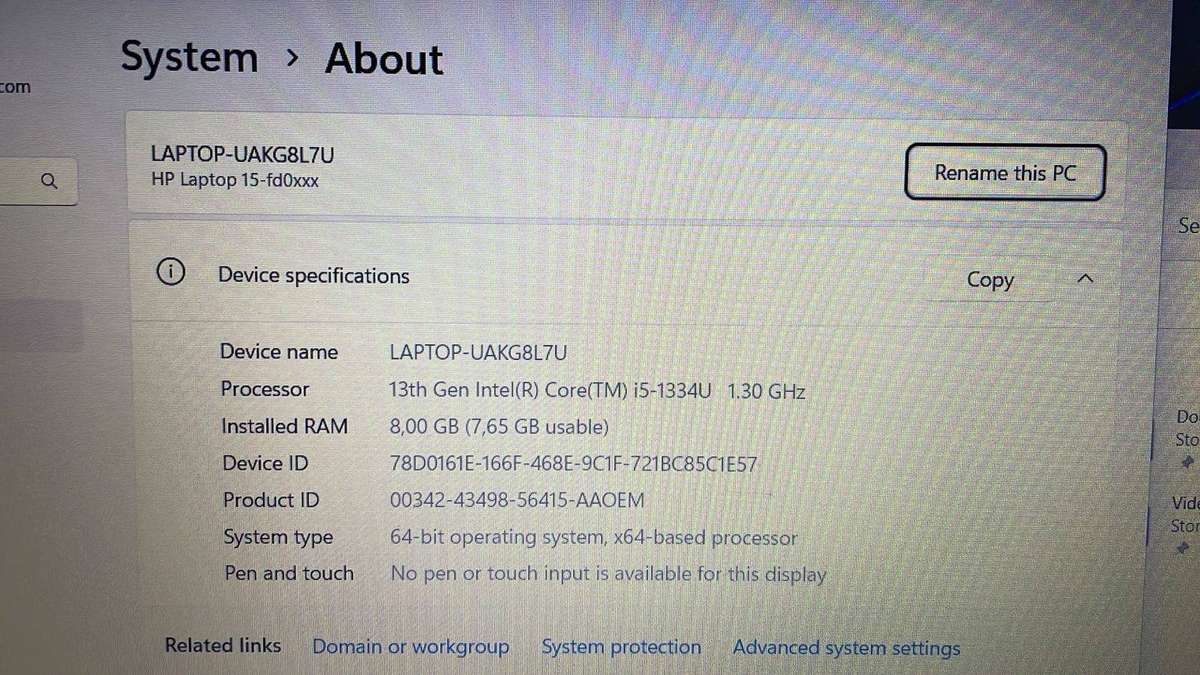 HP 15s-fd0032ni Intel® Core i5-1334U 8GB RAM 512GB SSD Laptop