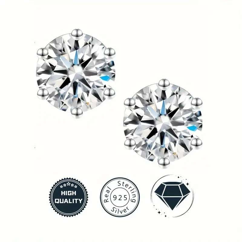2.00 Carat Earrings Round NSCD Diamond  VVSI/D Plated in Platinum