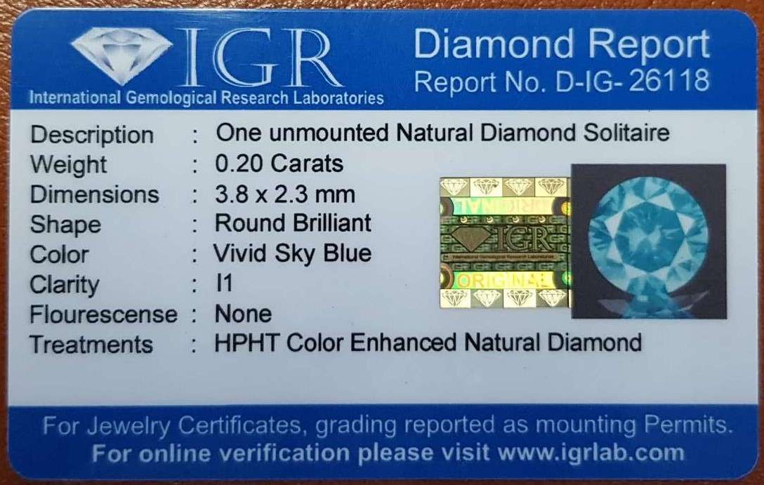 0.20Cts Diamond Round Fancy  Vivid Sky  Blue Colour  **Certified** Loose Natural Diamond