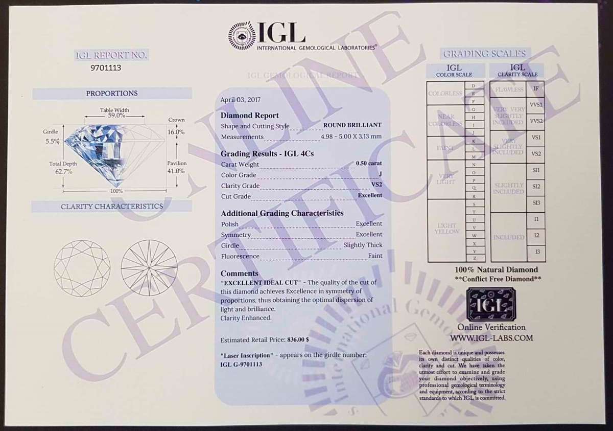 0.50Cts Diamond**Certified**  J/VS2Natural Loose  Natural