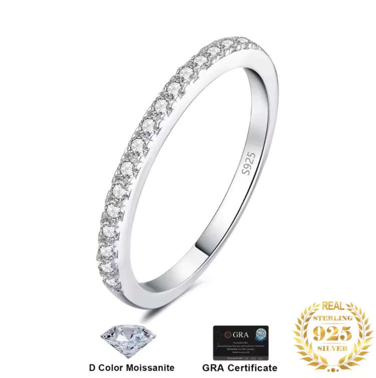 Moissanite Eternity 0.225ct Ring VVSI/D **GRA Certified**  in 925 Sterling Silver