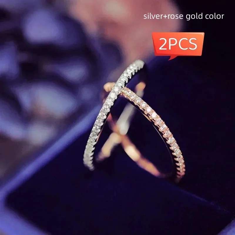 Double Stackable  Rose Gold & Silver Engagement Ring in Sterling Silver