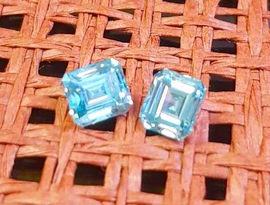 2.55CT  MOISSANITE BLUE ASSCHER CUT VVSI  BRILLIANT CUT **PAIR**