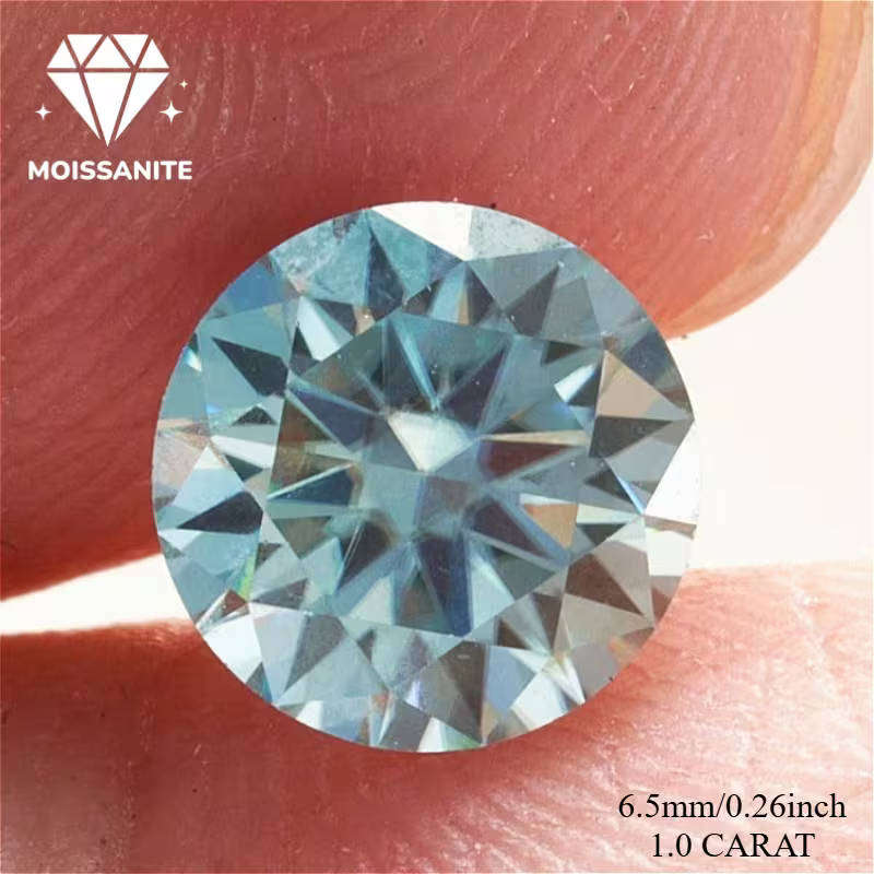 1Cts MOISSANITE Light Blue VVSI  6.5mmROUND **GRA Certified **BRILLIANT CUT