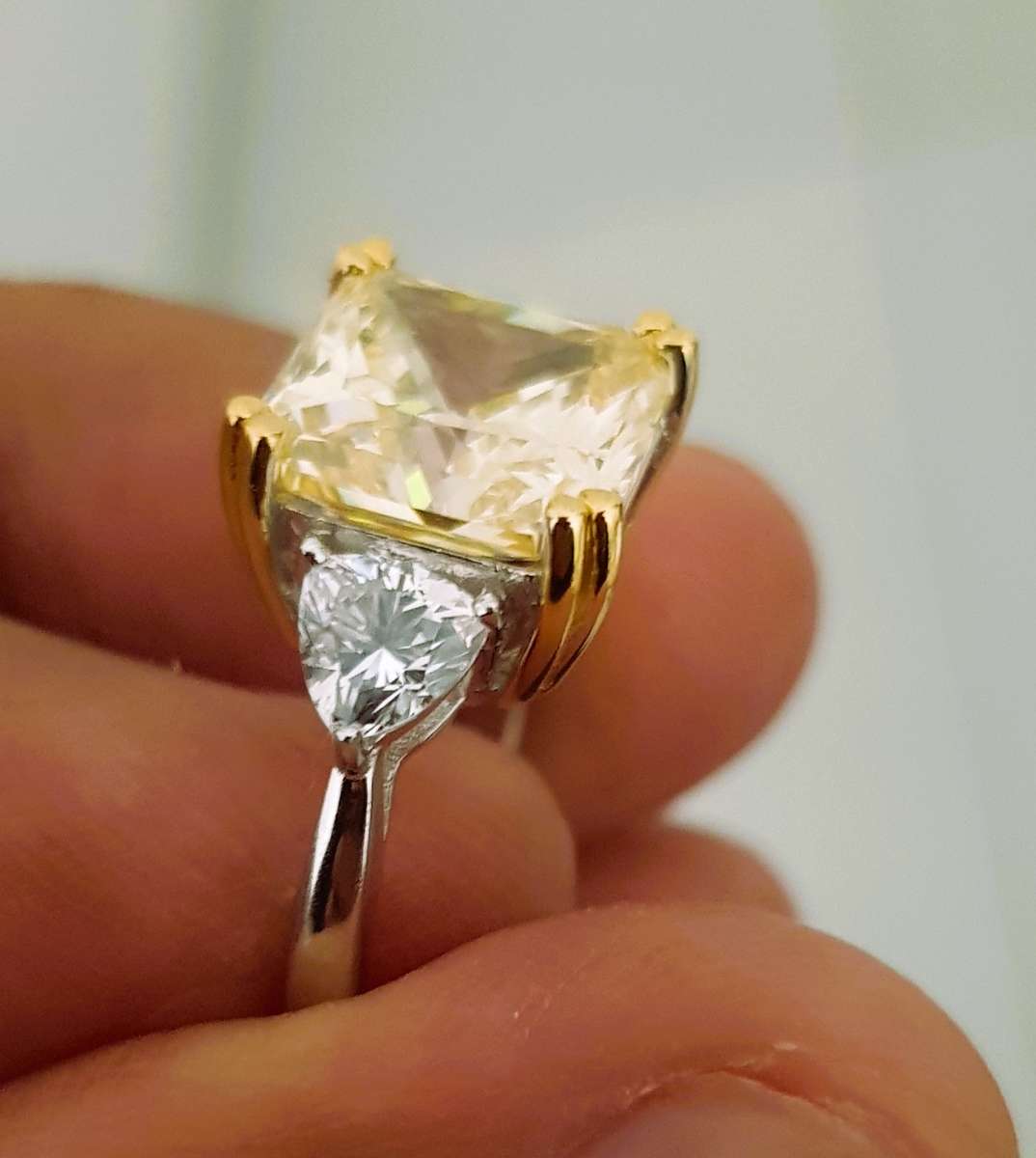 Sapphire Yellow Trilogy Ring Square & Trillant Gemstone cut 925 Sterling Silver Gemstone Ring