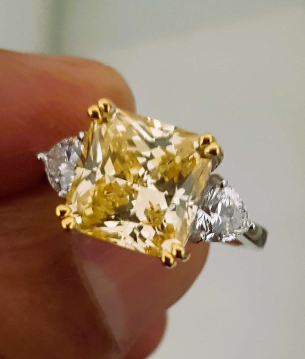 Sapphire Yellow Trilogy Ring Square & Trillant Gemstone cut 925 Sterling Silver Gemstone Ring