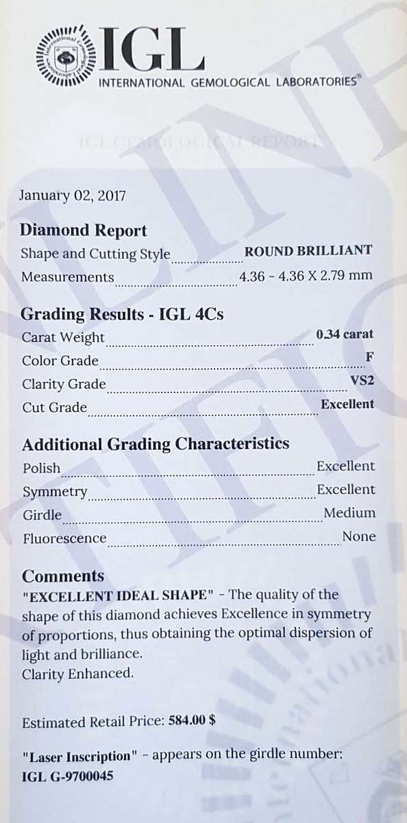 0.34Cts Diamond**Certified** F/VS2 Natural Loose White Cut Natural