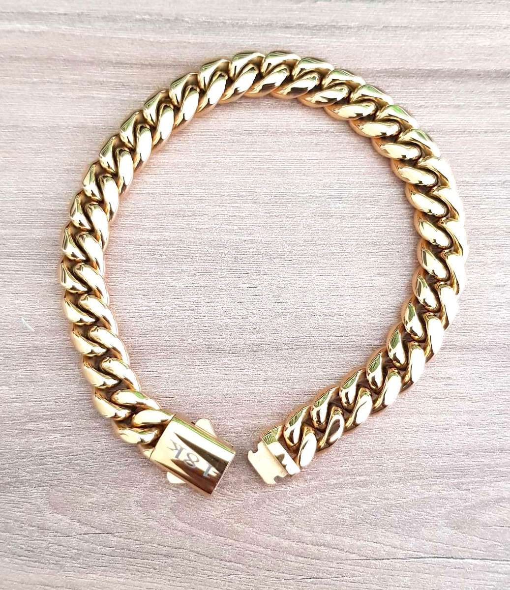 Cuban Link Gold Bracelet 9inch 22.86cm, Width 10mm-18ct Gold Plated