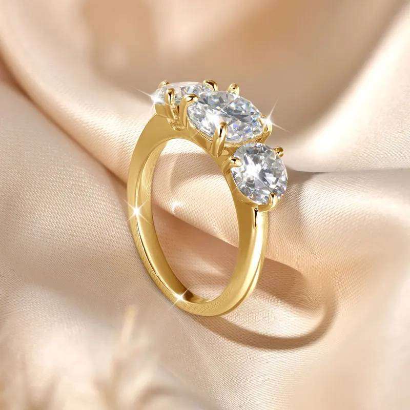 4Ct Trilogy Moissanite Ring 3 Stone **GRA Certified** VVSI/D Engagement Ring  Gold Plated